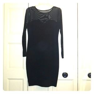 Long-sleeved, sheer-top black dress